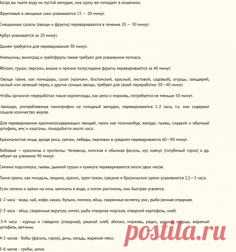 Время переваривания пищи: