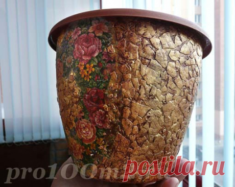 Мозаика из яичной скорлупы. Цветочный горшок