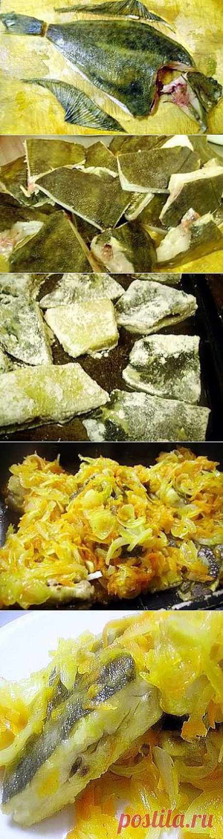 Камбала жареная с горчицей и овощами