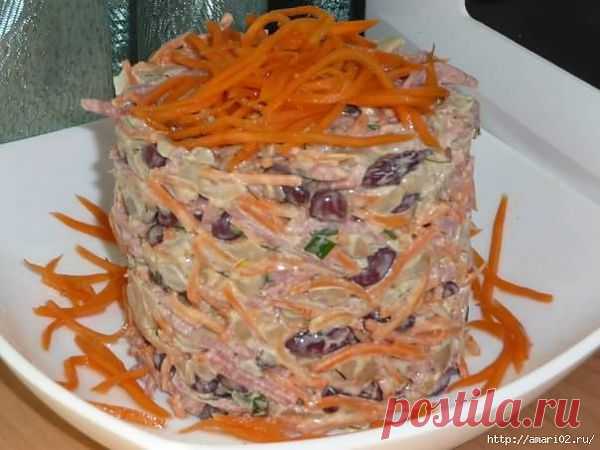 Салат с корейской морковкой и фасолью..