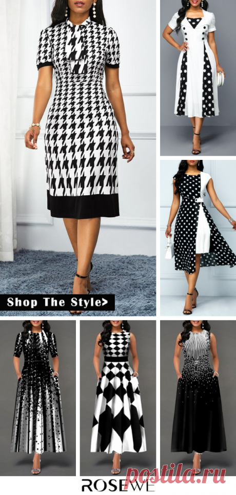 Hot Sale & Tie Neck High Waist Houndstooth Print Dress. UP TO 75% OFF. Free shipping & 30 days easy return at Rosewe.com.#womensfashion#dress#white#highwaist