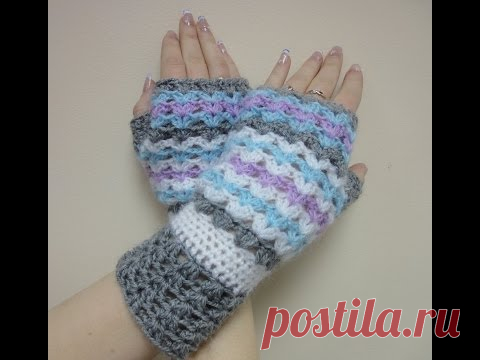 Ажурные митенки Часть -1 Вязание крючком The openwork mitts Part -1 Crochet