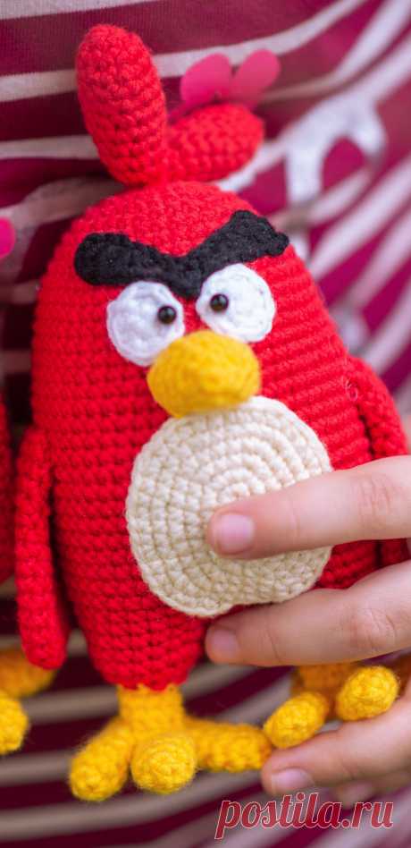 PDF Птичка РЕД крючком. FREE crochet pattern; Аmigurumi bird patterns. Амигуруми схемы и описания на русском. Вязаные игрушки и поделки своими руками #amimore - Птица, маленькая птичка, энгри бердс, Angry Birds.