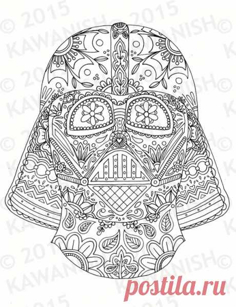 Darth Vader mask adult coloring page gift wall art star wars Original artwork hand drawn by me and turned into a digital file for you to enjoy. Instantly download the PDF file, print onto a full-size sheet of paper, and start coloring right away!   This coloring page is for your personal use only. You may print as many times as you like for your own use but
