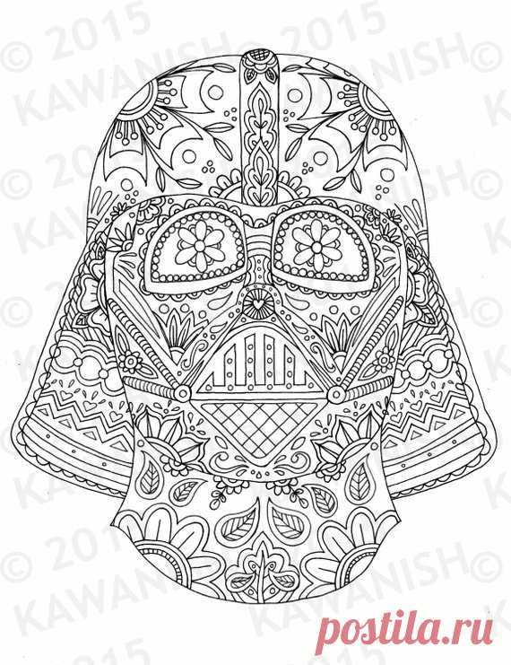 Darth Vader mask adult coloring page gift wall art star wars