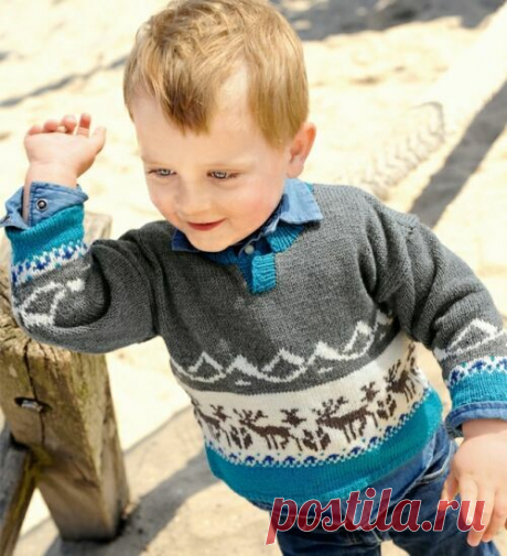 Мир волшебного руко-делия. Пуловер с оленями для мальчика.