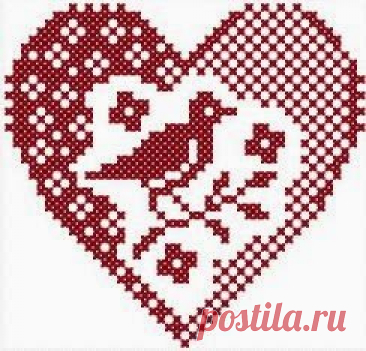 Кира схема вязания крючком: Два сердечка с птичкой