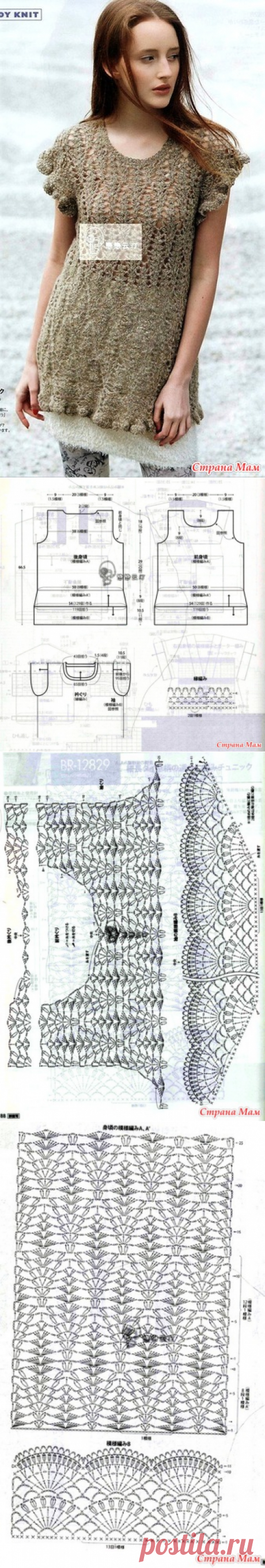 . Бежевая ажурная туника с красивой обвязкой. - Все в ажуре... (вязание крючком) - Страна Мам