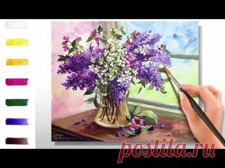 Сирень. Букет. Как нарисовать цветы 🎨АКРИЛ! Сезон 9-9 | Мастер-класс ДЕМО