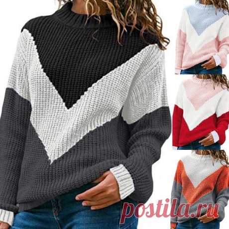 Женский трикотажный свитер JAYCOSIN, Свободный Повседневный пуловер с круглым вырезом и длинными рукавами, с цветными блоками|Водолазки| Детские жаккарды| роспись по ткани | готовые выкройки |