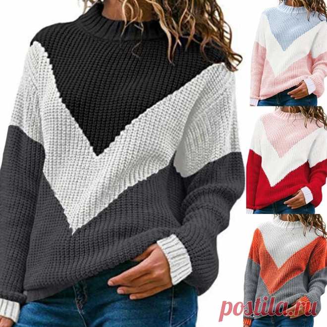 Женский трикотажный свитер JAYCOSIN, Свободный Повседневный пуловер с круглым вырезом и длинными рукавами, с цветными блоками|Водолазки| Детские жаккарды| роспись по ткани | готовые выкройки |