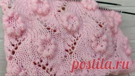 Puff Flower & Openwork Leaf Knitting Pattern, फूल पत्ती की आसान बुनाई