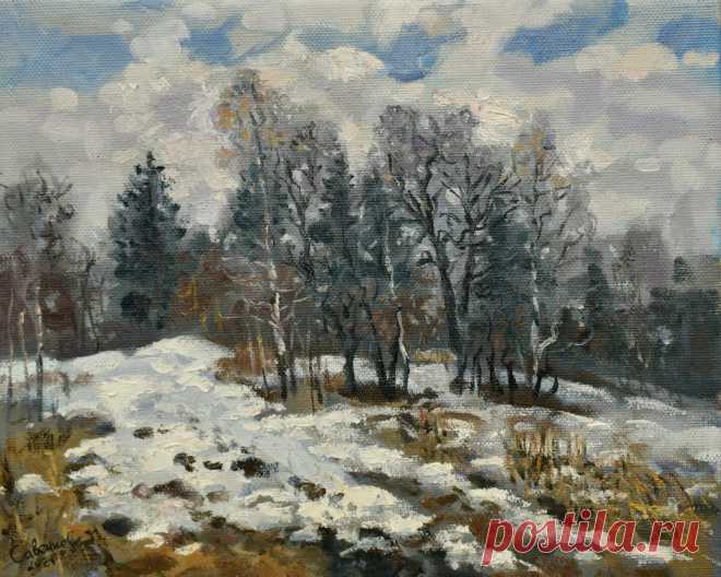 Snow Painting Nature Landscape Last Snow, Painting by Natalya Savenkova | Artmajeur Buy art from Natalya Savenkova (Free Shipping, Secured direct purchase): Painting titled 