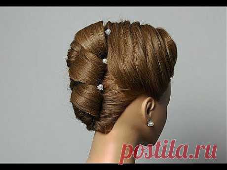 Hairstyle for long medium hair. Updo hairstyles. Вечерняя прическа с плетением на средние волосы. - YouTube