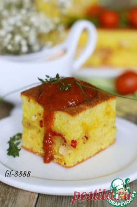 Закусочный бисквит без яиц с курицей, овощами и томатным соусом - кулинарный рецепт