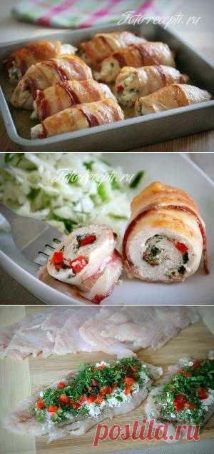 Куриные рулетики в беконе