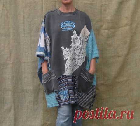 (150) Kaftan or Poncho, one size fits most, upcycled sweatshirt and cotton sweaters
