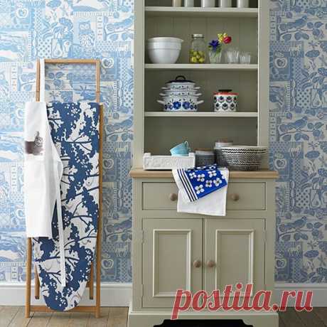 Kitchen with pale blue patterned wallpaper | Decorating | housetohome.co.uk