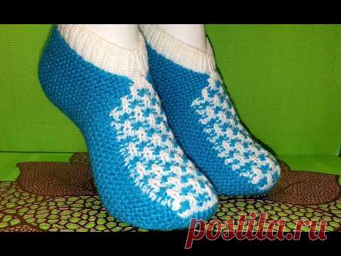 #423 ТАПОЧКИ СПИЦАМИ С НЕОБЫЧНЫМ НОСИКОМ. КРАСИВО И ТЕПЛО.МАСТЕР КЛАСС. Knitted slippers.Master clas