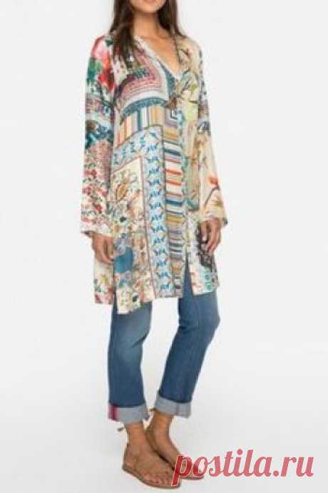 Johnny Was Printed Silverette Long Silk  Cardigan  Boho Chic New #C43298   | eBay