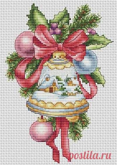 Рождественский колокольчик с зимним рисунком - Клуб вышивки крестом