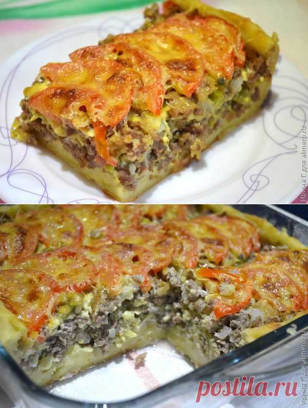 Открытый мясной пирог из картофельного теста