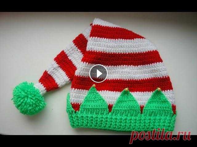 Вязаная крючком новогодняя шапка Сегодня я покажу как связать новогоднюю шапку. Я вязала на размер головы 48-50 см. Такая шапка отлично подойдет для фотосессии и конечно же на новый г...