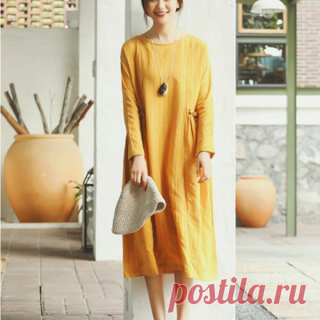 Unique o neck wrinkled linen clothes For Women Outfits yellow Plus Size Dresses spring Classy yellow linen clothes Fashion Work o neck wrinkled A Line spring DressCustom make service available! Please feel free to contact us if you want this dress custom made. Materials used: cotton linenMeasurement: Size XL/US16-18/EUR44 length 108cm / 42.12bust 104cm / 40.56