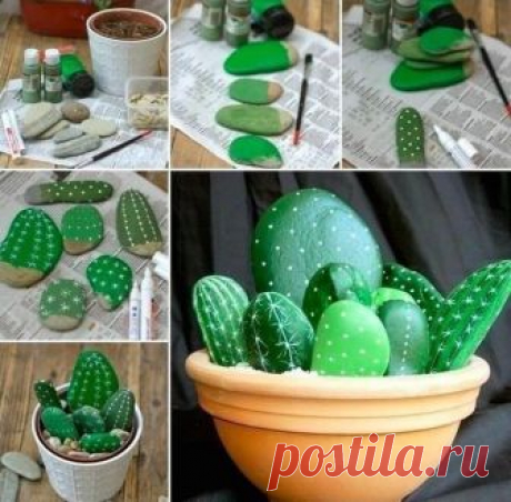 Кактусы из камней — Поделки с детьми