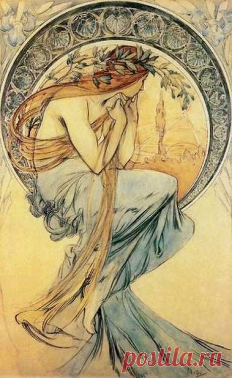 (723) Mucha's distinctive Art Nouveau posters and advertisements are notable for their creative use of color palettes, intricate gilding, and lettering.