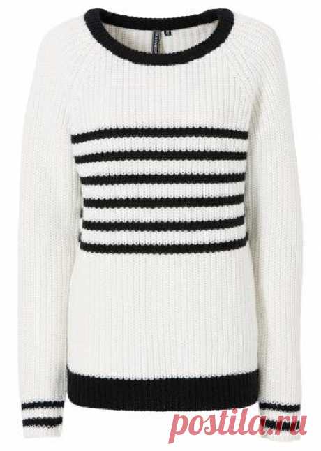 Пуловер черный/цвет белой шерсти в полоску - RAINBOW - bonprix.kz