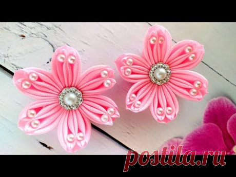 Цветочки зефирки из лент. Мастер класс Канзаши