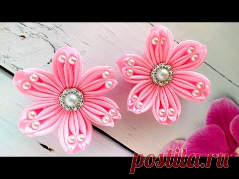Цветочки зефирки из лент. Мастер класс Канзаши