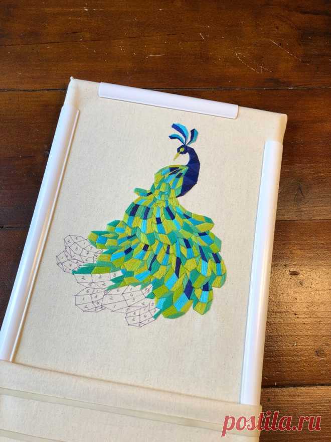 Peacock 2 geometric embroidery pattern | Etsy