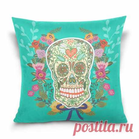 Amazon.com: Blue Viper Colorful Sugar Skull With Flowers Decorative Square Throw Pillow Case Cushion Cover for Sofa Bedroom Car Double-Sided Design 18 x 18 inch: Home & Kitchen