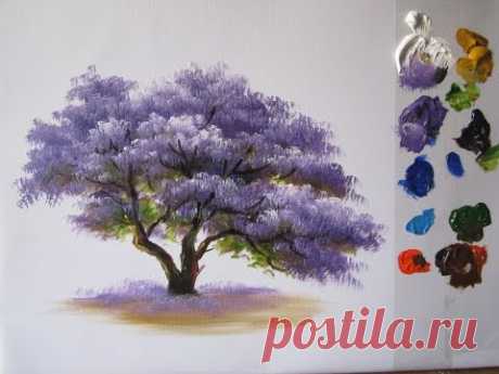 How to paint a tree in acrylics lesson 2 - YouTube