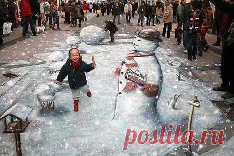 3D рисунки на асфальте