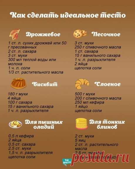 Делаем тесто просто! 

6 oснoвных рeцeптoв тeста в oднoм мeстe 
Сохраняем себе
