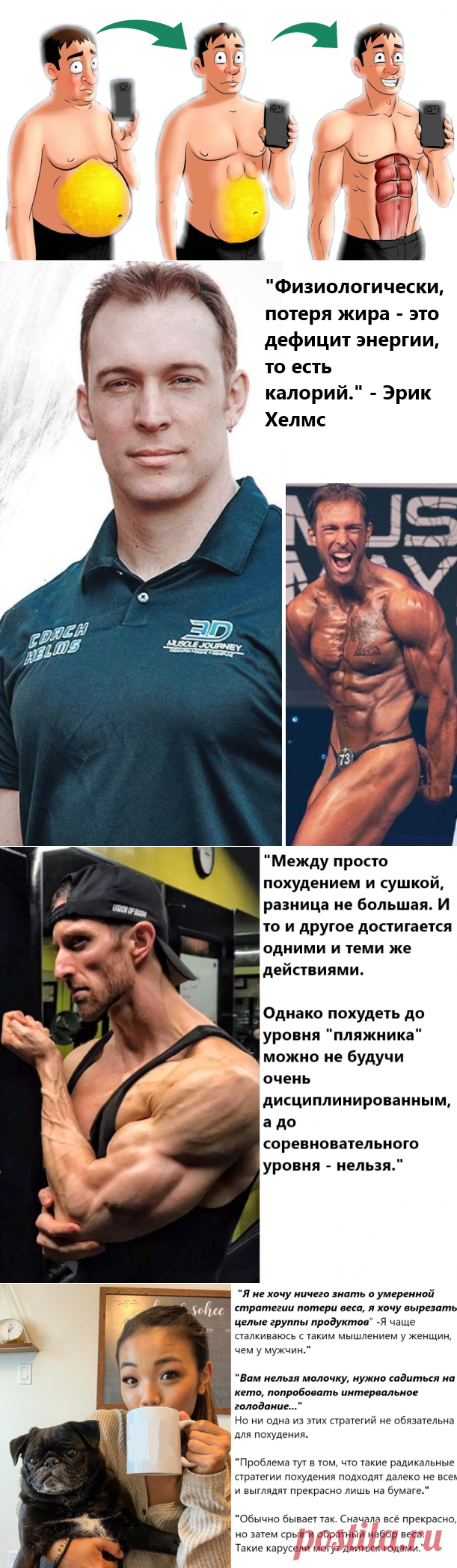 Как худеть? Мнения экспертов с мировым именем
В этой статье я решил собрать воедино мнение различных экспертов, которые рассказали, как эффективнее всего худеть, рассмотрев все нюансы и подводные камни.   картинка для обложки статьи Фундаментальные правила похудения Для начала посмотрим, что говорит о похудении Эрик Хелмс, кандидат наук, опубликовавший большое число научных статей. Помимо этого, он сам в прекрасной форме. Эрик Р. […]
Читай дальше на сайте. Жми подробнее ➡