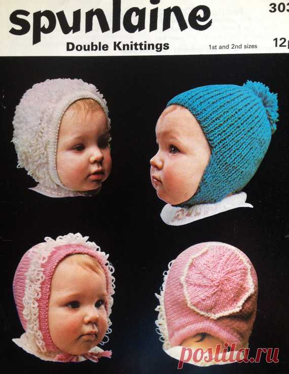 vintage knitting pattern PDF baby hats and bonnets loopy hats and pompom hat dk boys and girls This item is a PDF file of the knitting pattern for these gorgeous baby hats.    The pattern will be available for download upon receipt of payment, for you to print out or read from your computer.    The hats use dk yarn, and are given in 1st and 2nd sizes (29 and 33cm width around face).    So cute