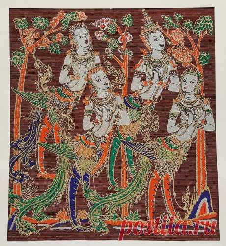 Dark Red Thai Art Silk 4 Kinnaree and Kinnorn Painting Poster Print Home Decor | eBay