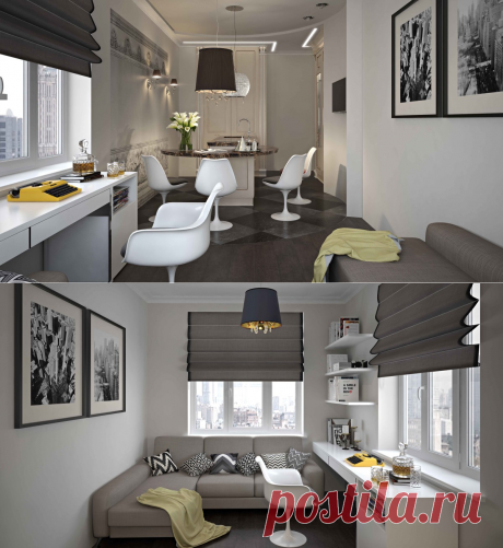 32 квадратных метра: спальня, кухня, гардероб, санузел и рабочая зона – Roomble.com