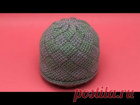 Шапка узором энтерлак тунисским крючком (enterlak tunisian crochet hat)