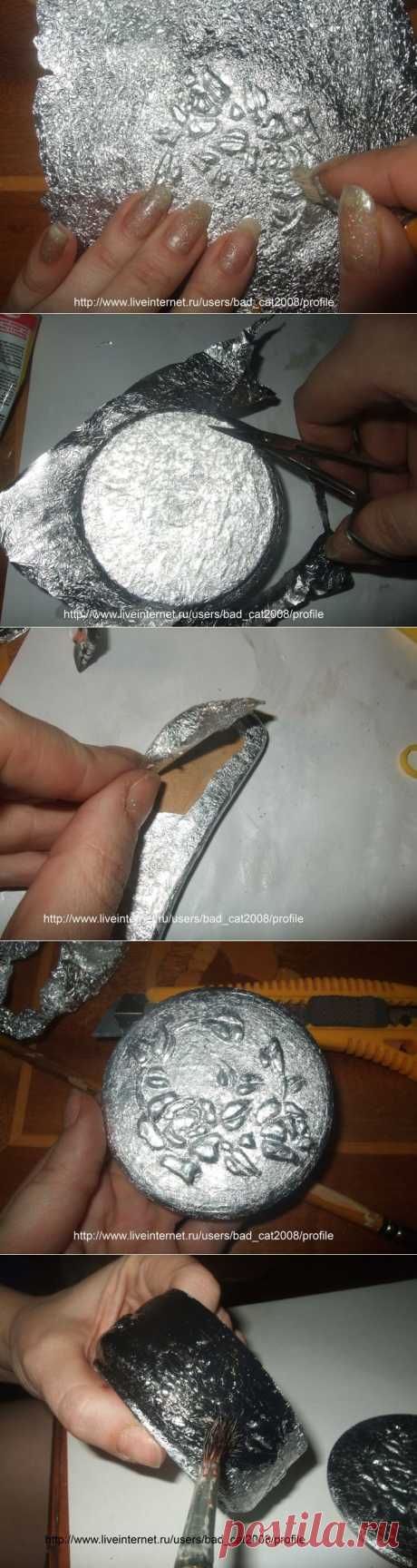Набор &quot;Одинокая роза&quot; .Имитация старинного серебра с чеканкой.МК Олёны