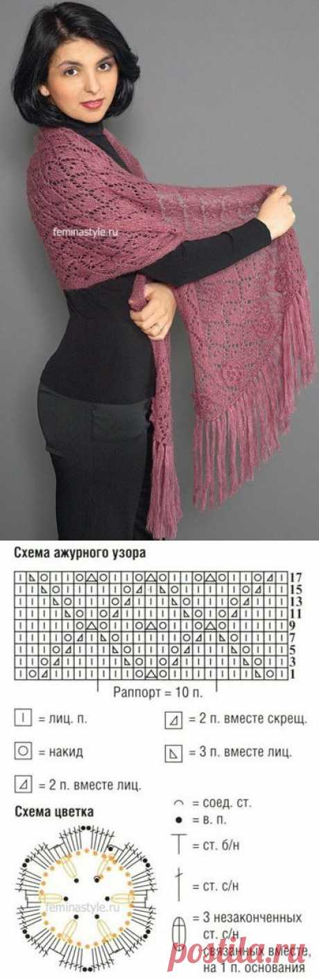 Ажурный палантин спицами и крючком / Рукоделие / Домоводство / Женские секреты / Женский стиль
