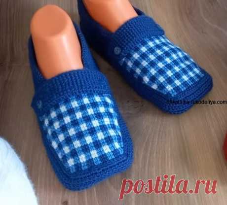 Тапочки крючком № 3, р.41/42 тунисским вязанием. Акрил 100%
100гр 225м