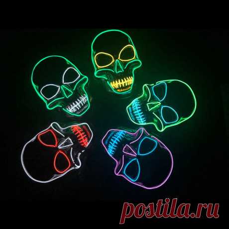Halloween Skeleton LED Mask Scary Glow EL-Wire Mask Light Up Cosplay Party Masks - US$6.99