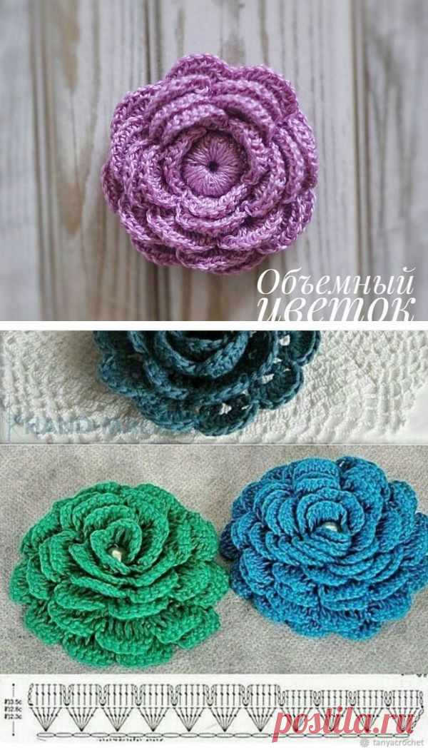 Вяжем крючком объемный цветок