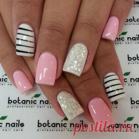 &lt;3 black, white, pink, silver, glitter, sparkle, mani, manicure, finger nails, polish, girly, cute | Nails