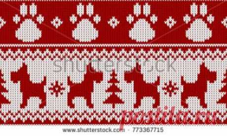 Стоковая векторная графика «Seamless Knitted Dog Christmas Tree Dogs» (без лицензионных платежей), 773367715: Shutterstock